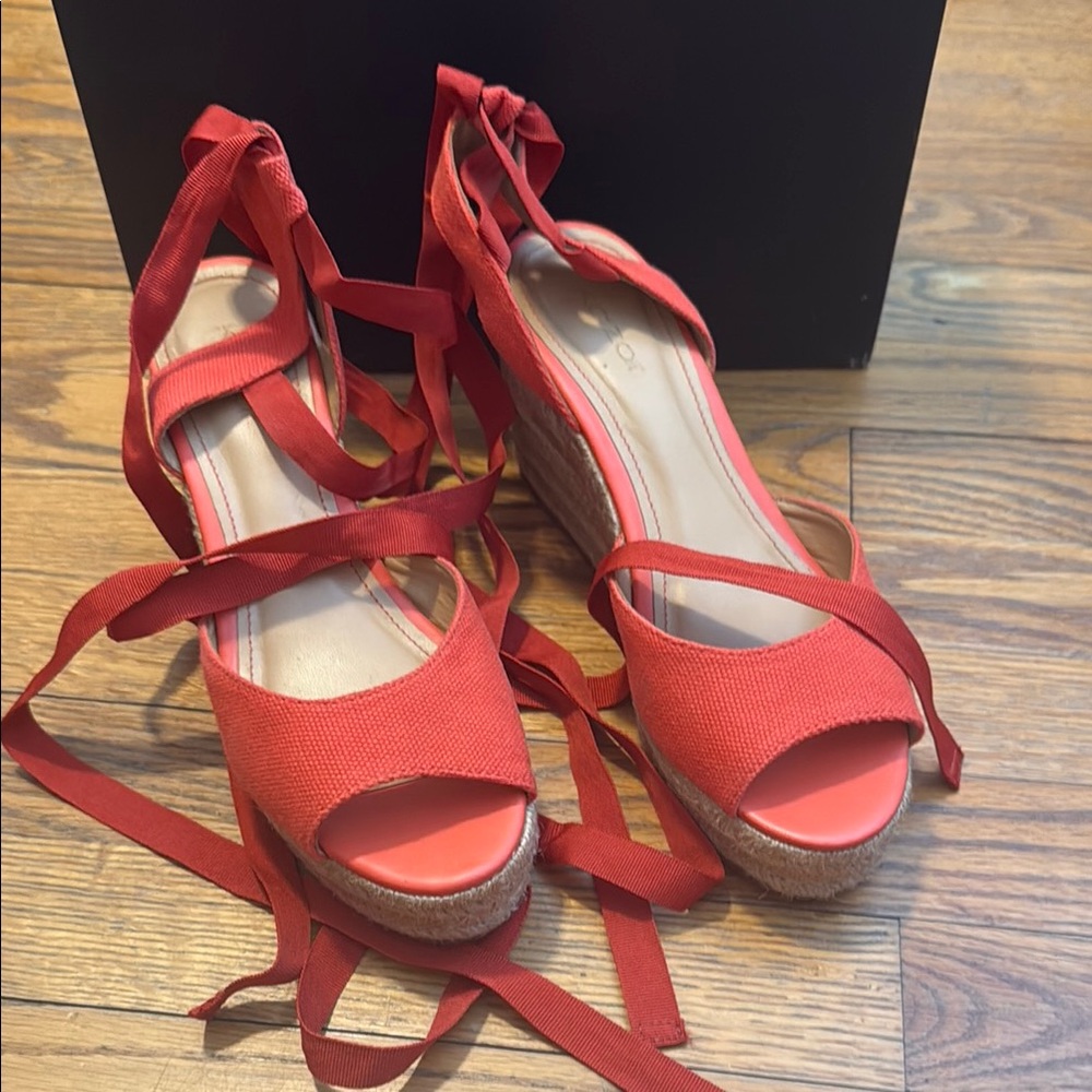 Red Platform Lace-Up Sandals with Peep-Toe